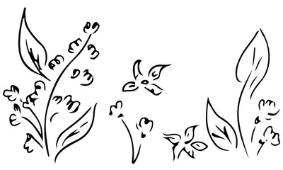 Hand Drawn Illustrations Of Abstract Peony Flower Isolated on White. Hand Drawn Sketch of a Flower. Line Art