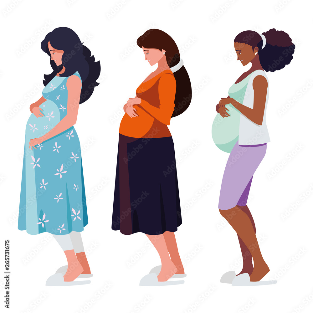 Sticker interracial group of pregnancy women characters