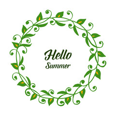 Vector illustration round leaf wreath frame with card hello summer