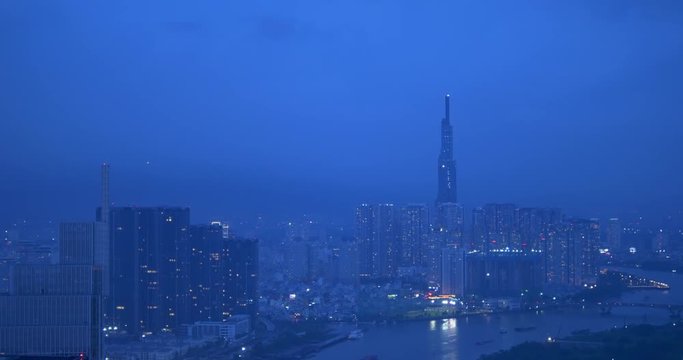beautiful landmark 81 and saigon river at night