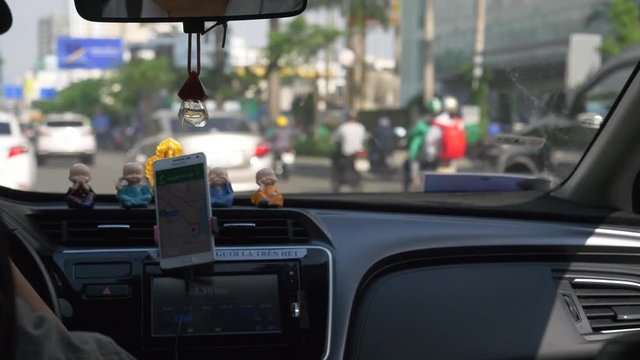 pov slow motion from a grab taxi