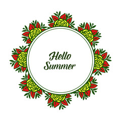 Vector illustration happy summer text with various crowd colorful flower frame