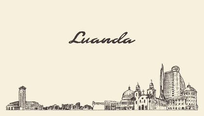 Luanda skyline Kenya hand drawn vector city sketch