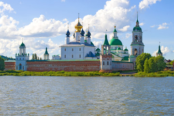 View of the ancient Spaso-Yakovlevsky Dmitrovsky monastery on a sunny July day. Rostov the Great, Golden Ring of Russia