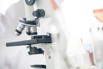 Microscope for laboratory research. Photo of a medical microscope close-up. science laboratory research and development concept