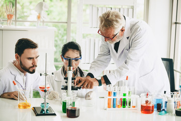 scientists conducting research in a lab environment. science laboratory research and development concept