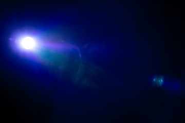 blue color smoke texture , spotlight projector light beam in room for making cinema film and video . entertainment and multimedia abstract background . lens flare and sparkle light concept .