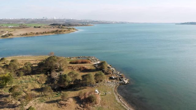 Drone Shot wide view for lake in Istanbul Bashak Shahir Governorate - turkey