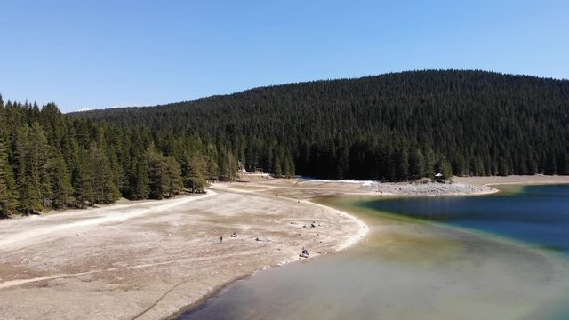 4k Aerial View - Beautiful mountain lake