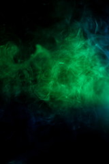 green smoke texture in dark black room .