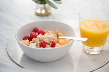  Mandarin, chia seeds, raspberry and porridge