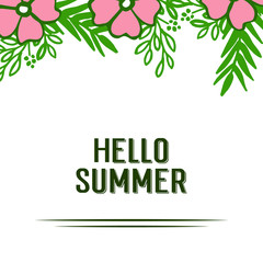 Vector illustration banner hello summer with pink wreath frames blooms