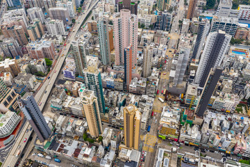 Fototapeta na wymiar Top view of Hong Kong urban city