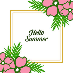 Vector illustration letter hello summer with elegant pink wreath frame