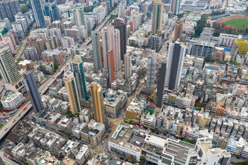 Top down view of Hong Kong urban city