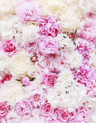 Flower background with peonies, roses and hortensias.