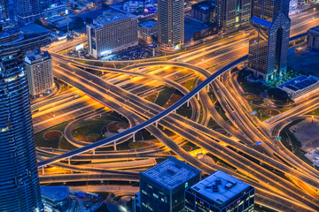 Aerial view of Dubai City at night