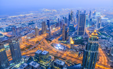 Fototapeta na wymiar Aerial view of Dubai City at night