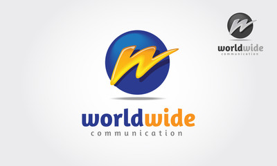 Obraz premium WorlWide Communication Vector Logo Template. Logo of lighting in style of W, electric charge icon vector symbol illustration