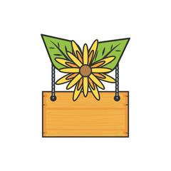 wooden label hanging with flower and leafs