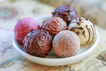 Mix of chocolate pralines.