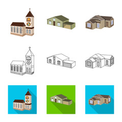 Vector illustration of facade and housing symbol. Collection of facade and infrastructure vector icon for stock.