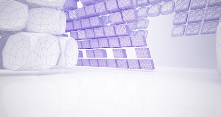 Abstract drawing white parametric interior multilevel public space with window. 3D illustration and rendering.