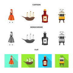 Vector illustration of  and historic symbol. Collection of  and country stock symbol for web.