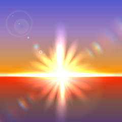 Vector sun over horizon with lens flares