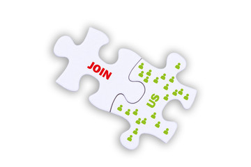 Obraz premium Join us as puzzle with symbols of employees