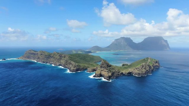 Stunning aerial 4k drone footage of Lord Howe Island, a pacific subtropical island in the Tasman Sea between Australia and New Zealand. Lord Howe belongs to New South Wales, Australia.