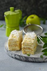 dessert cake napoleon pieces on a plate