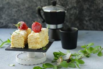 dessert cake napoleon pieces on a plate
