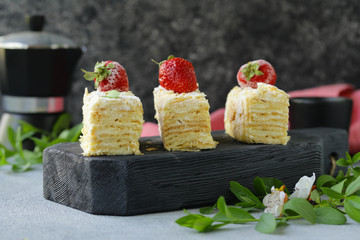 dessert cake napoleon pieces on a plate