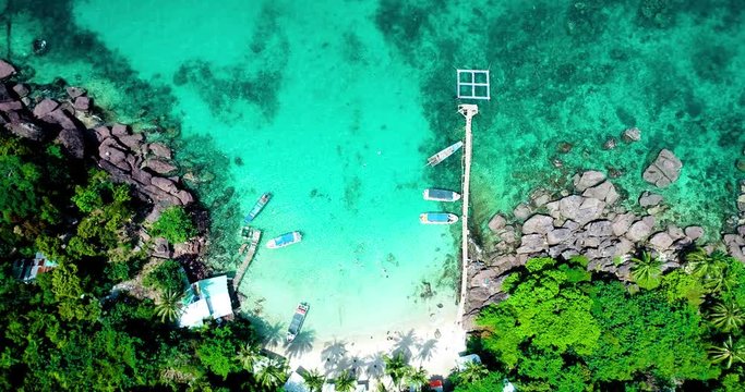 Phu Quoc Island by fly cam QUA G&Oacute;C NH&Igrave;N .Aerial view for beautiful beach with palms and crystal clear water 