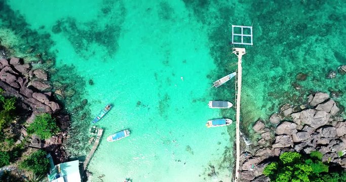 Phu Quoc Island by fly cam QUA G&Oacute;C NH&Igrave;N .Aerial view for beautiful beach with palms and crystal clear water 