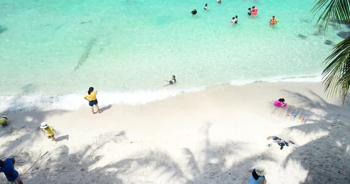 Phu Quoc Island by fly cam QUA G&Oacute;C NH&Igrave;N .Aerial view for beautiful beach with palms and crystal clear water 