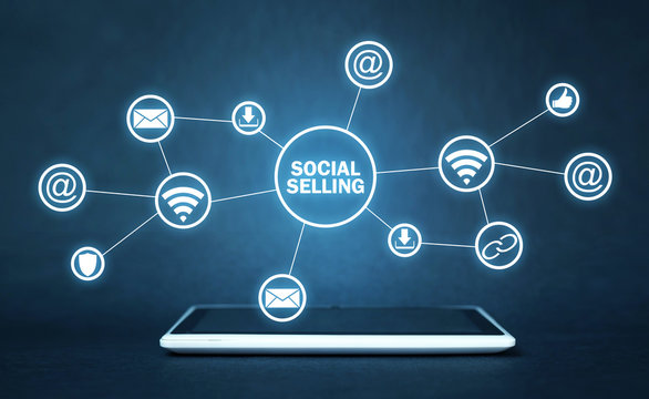 Internet, communication, technology. Concept of social selling