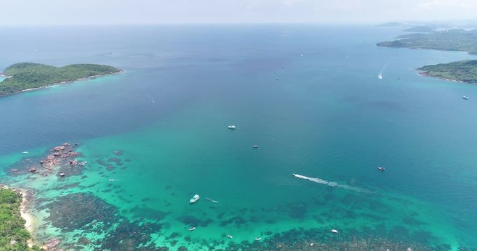 Phu Quoc Island by fly cam QUA G&Oacute;C NH&Igrave;N .Aerial view for beautiful beach with palms and crystal clear water 