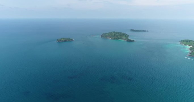 Phu Quoc Island by fly cam QUA G&Oacute;C NH&Igrave;N .Aerial view for beautiful beach with palms and crystal clear water 