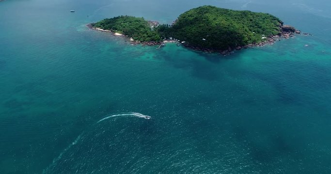 Phu Quoc Island by fly cam QUA G&Oacute;C NH&Igrave;N .Aerial view for beautiful beach with palms and crystal clear water 