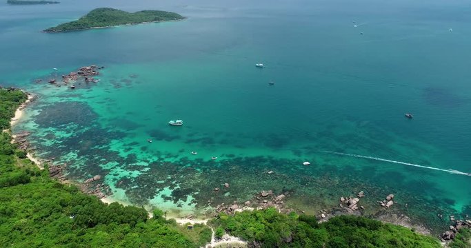 Phu Quoc Island by fly cam QUA G&Oacute;C NH&Igrave;N .Aerial view for beautiful beach with palms and crystal clear water 