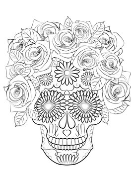 illustration of the skull, a symbol of the traditional Mexican holiday Day of the dead and the Day of angels