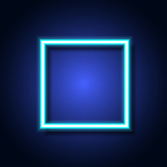 Blue neon light square frame on background. Vector illustration