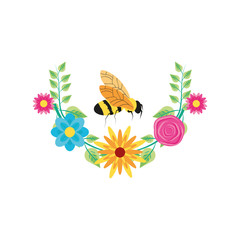 decoration of beautiful flowers with bee