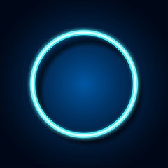 Blue neon light circle frame on background. Vector illustration