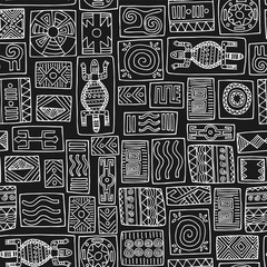 Tribal African seamless pattern on black background. Vector illustration. 