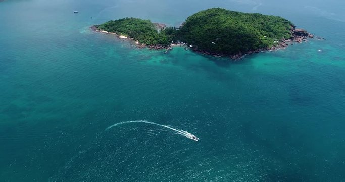 Phu Quoc Island by fly cam QUA G&Oacute;C NH&Igrave;N .Aerial view for beautiful beach with palms and crystal clear water 
