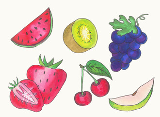 Sweet fruit icons set hand drawn illustration