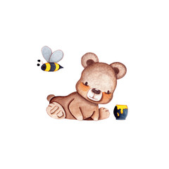 Watercolor Honey Bear Character